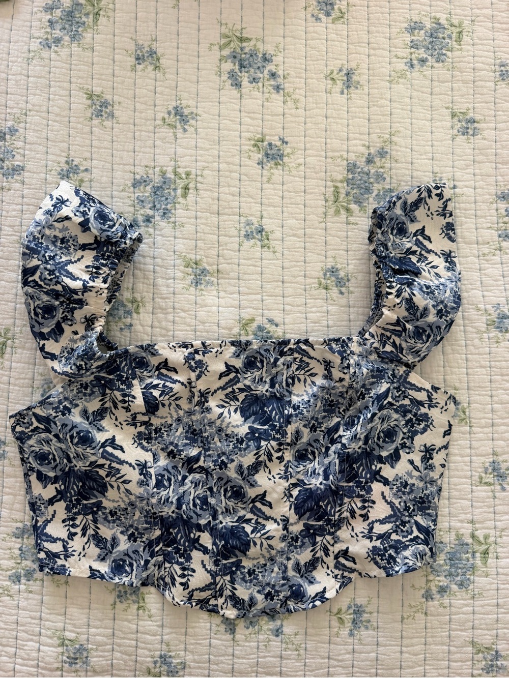 Blue Floral Ruffle Strap Crop Top